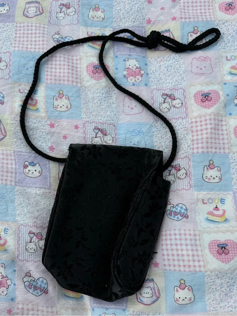 Vintage Black Floral Embroidered Mini Crossbody Bag tassel